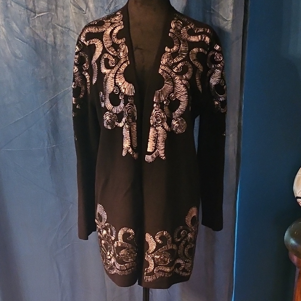 Chicos - NWT - Open Cardigan Sweater Foil Soutache - Size Large